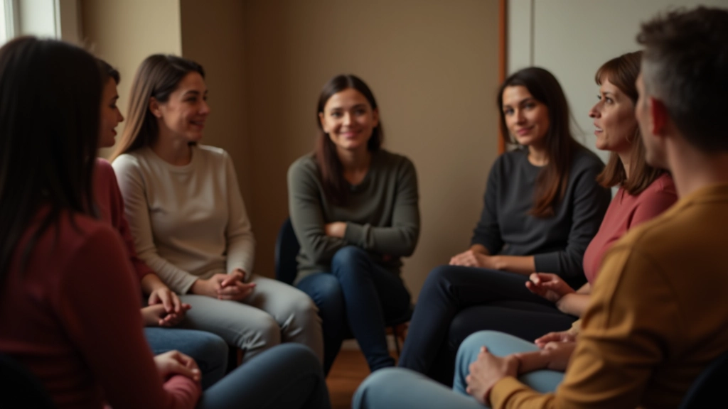 Skupina osob se naslouchajícím postojem a empatickými výrazy obličeje