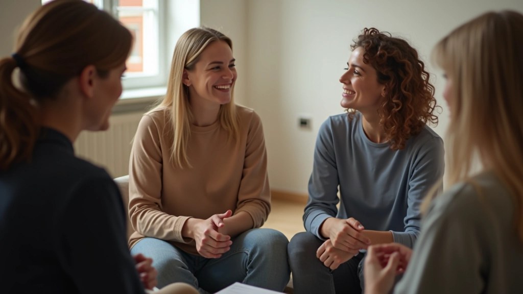 Skupina lidí v podporujícím kruhu s otevřeným výrazem empatie a porozumění