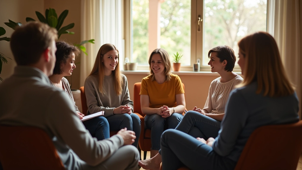 Skupina lidí v kroužku sdílející své příběhy
