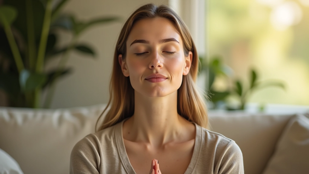 Osoba meditující s klidným výrazem, vnitřní síla a sebeúcta